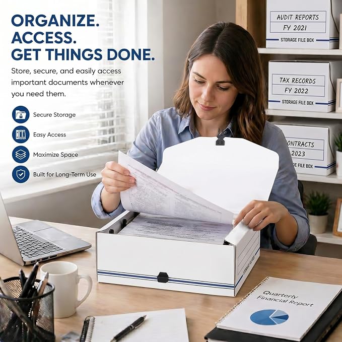 Ctosree 3 Packs Storage File Box with Snap Close, 9-1/8 x 11-3/8 x 4-3/8 Inch Secure Document Organizer Container for Receipts Letter Legal Tax Papers, Office Business Supplies