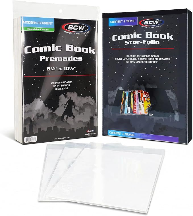 BCW Comic Book StorFolio Kit – Includes Magnetic Comic StorFolio + 50 Current Premade® Resealable Comic Book Bags and Boards | Comic Book Carrying Case & Storage Organizer