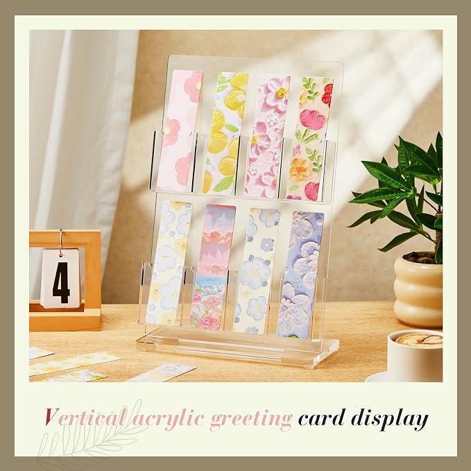 Dunzoom 1 Pc Freestanding Acrylic Bookmark Display Holder for Business Multiple No Assembly Required 2'' Bookmark Organizer Stand for Vendors Retail Store Craft Show (Two-Layer 4 Slots)