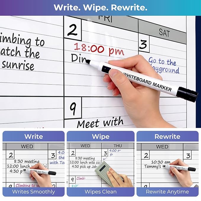 Large Magnetic Dry Erase Calendar for Wall, 38" x 50" Jumbo Monthly Planner, White Board Calendar for Office, Dual-Sided Magnetic Reusable