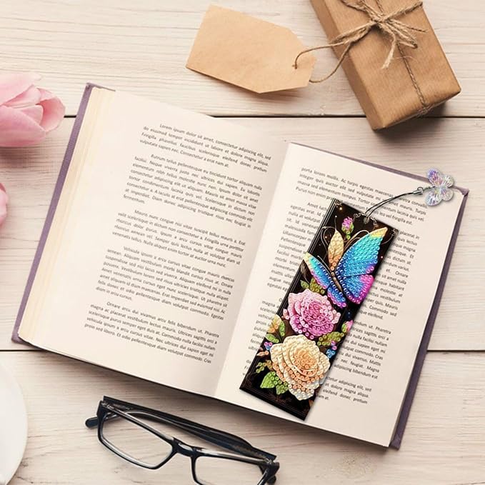 ARTopet 3Pcs DIY Diamond Art Painting Bookmarks with Colorful Butterfly Pendant PET Bookmark Ornament Double Sided Pattern Single Sided Diamond Book Marker Clip Gifts Tags-Colorful Butterfly