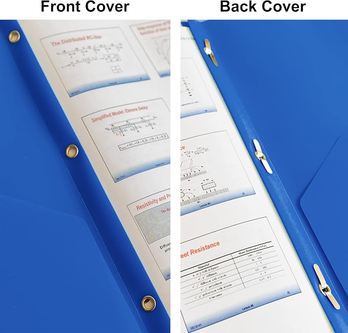 Youngever 6 Pack Heavy Duty Plastic Two Pocket Folders with 3 Prongs, Metal Prongs Fastener, Heavy Duty Plastic 2 Pocket Folder (Dark Blue)
