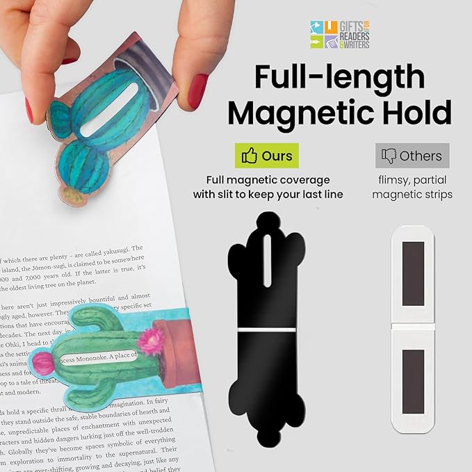 Gifts for Readers & Writers Linemarker Magnetic Bookmarks for Women & Men Cactus, Set of 2 Magnet Bookmark Clips, Magnetic Page Holder & Book Marker for Reading with Cute Bookmarks Design for Kids