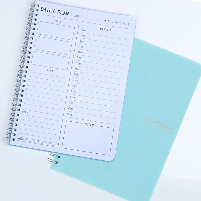 TREES Hourly Daily Planner Undated with To-Do List, Meals, Notes,Appointment Planner Book 10" x 7.3", Flexible PVC Cover,Twin-Wire Binding