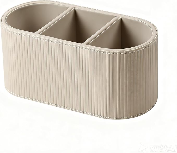 PU Leather Pen Holder with Compartments for Office White Pen Holder for Desk Decoration Multifunctional Pencil Organizer for Office Teacher Classroom Cosmetics Gifts Accessories Favor (Beige 1)