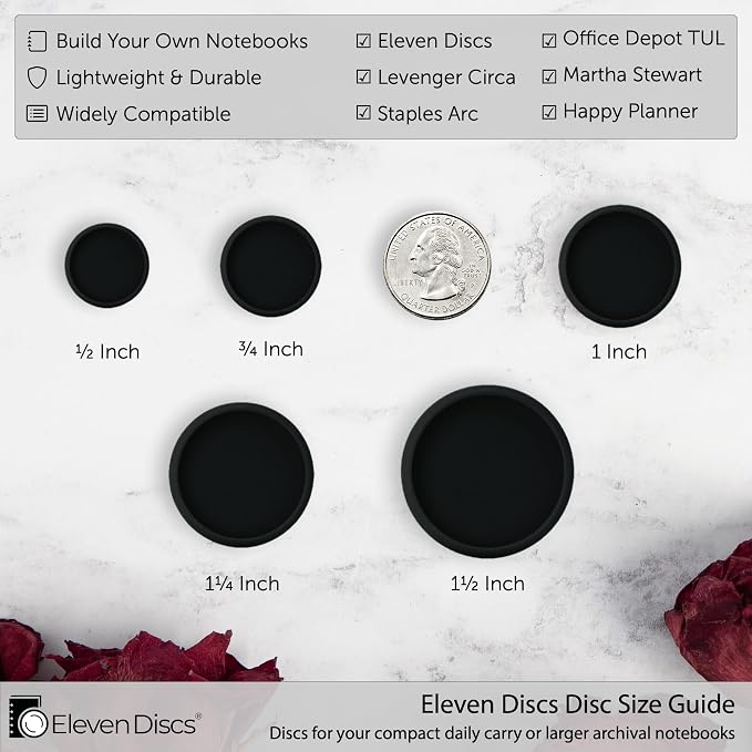 Eleven Discs ¾-Inch Transparent Plastic Discbound Expansion Discs for Custom Notebook and Planner - Compatible with Circa, Arc, TUL (Set of 22)