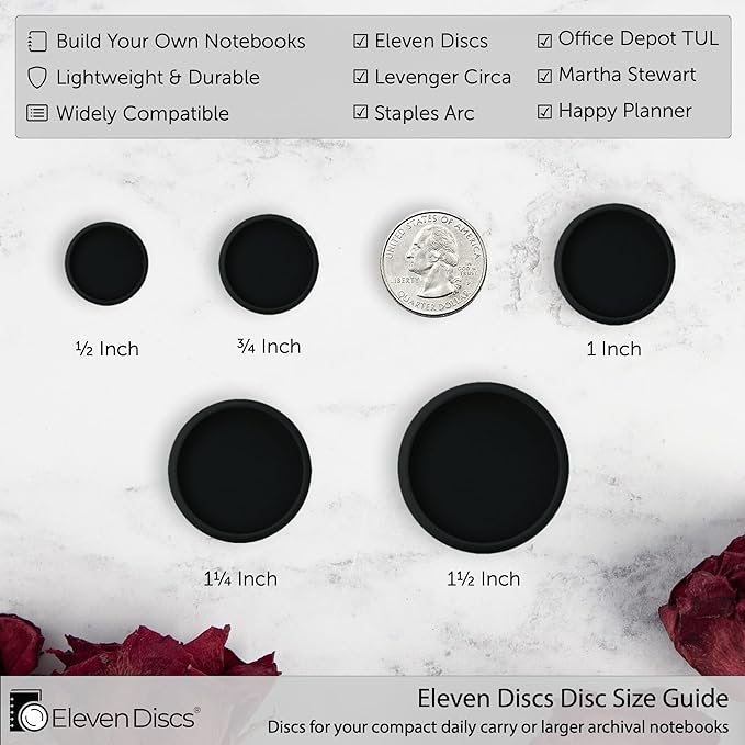 Eleven Discs 1-Inch Transparent Plastic Discbound Expansion Discs for Custom Notebook and Planner - Compatible with Circa, Arc, TUL (Set of 22)