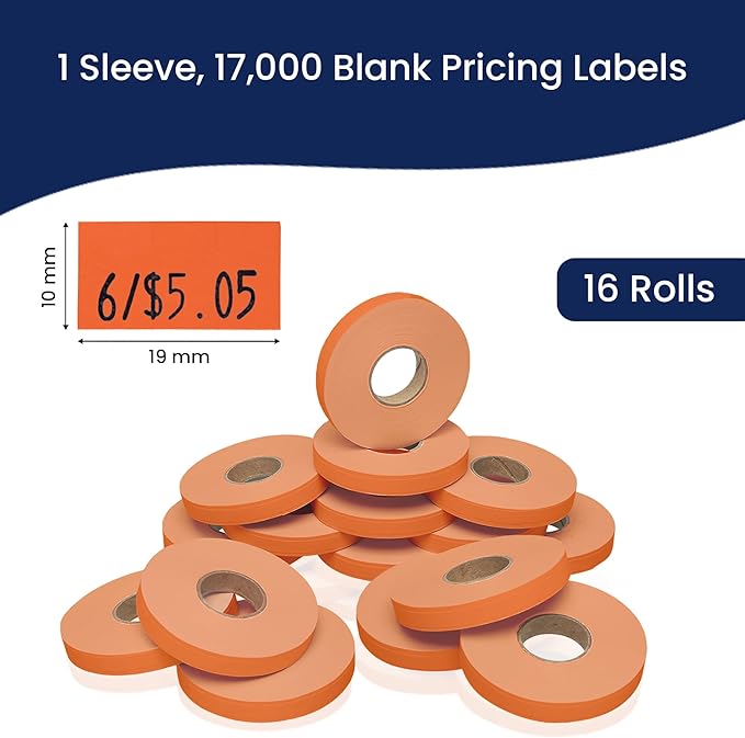 Fluorescent Red Pricing Labels for Monarch 1110 Price Gun - 16 Rolls, 17,000 Pricemarking Labels