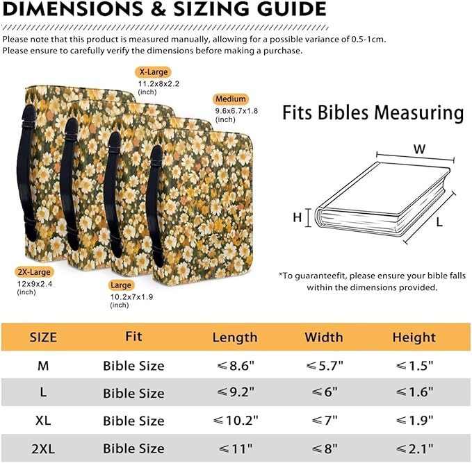 Bible Cover Case for Women,Daisy Print Carrying Book Case for Bible Accessories Leather Carrying Case with Handle&Zippered Pocket A Christian Gift for Women-L