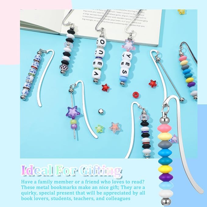 40 Pcs Beadable Bookmarks DIY Metal Blank Bar Bookmark for Beads Modern Bead Craft Jewelry Pendant Charm Gift for Book Lovers Student Teacher Office Supplies(Silver)