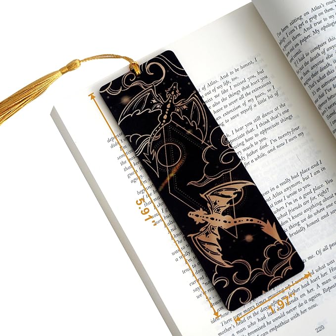 Set of 2 pcs - Bookmarks for Women with Silk Tassel - Perfect Book Markers Merchandise for Fantasy Fans, Dragon and Phoenix Pattern Fourth Book Marks - Unique Gifts for Wing Book Lovers