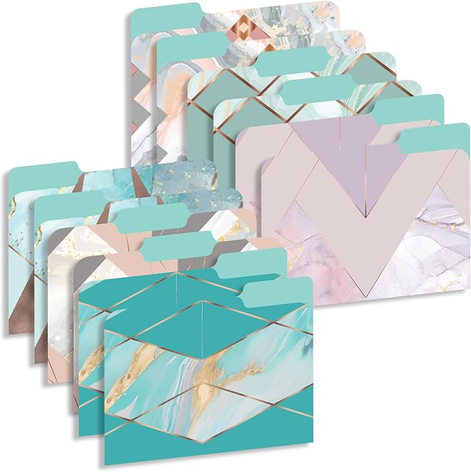 Decorative File Folders 1/3 Cut Tab, 12 Pack Marble Design, Heavyweight Laminated Letter Size (9.5” x 11.5”), Stylish Fashion File Folders for Home, Office & School Organization (Gold Marble)