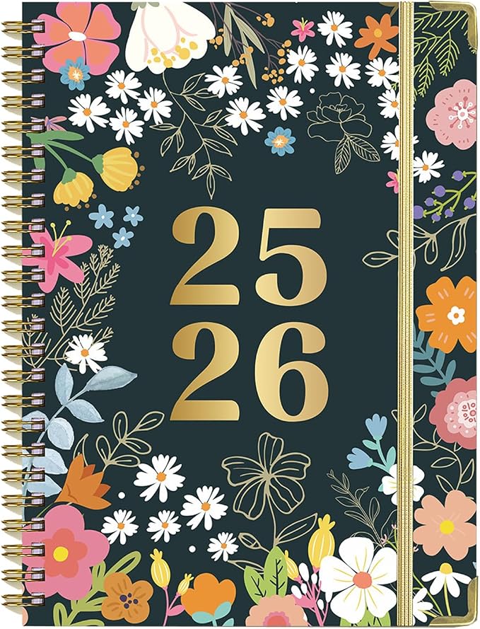 2025-2026 Planner, 12-Month Daily Weekly Monthly Planner from JUL.2025 to JUN.2026, 8.5" X 6.2", Spiral Hardcover Notebook with Bookmarks, Elastic Closure, Inner Pocket for Office School Supplies