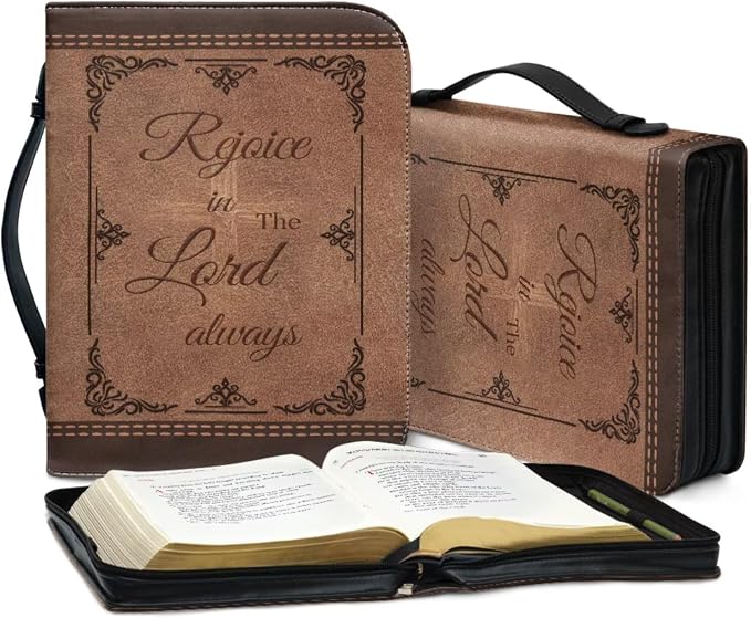 Retro Style Daisy and Cross Bible Case with Bookmark Waterproof Bible Cover Case for Women Lightweight Bible Bag with Handle Pockets Church Book Bag Brown