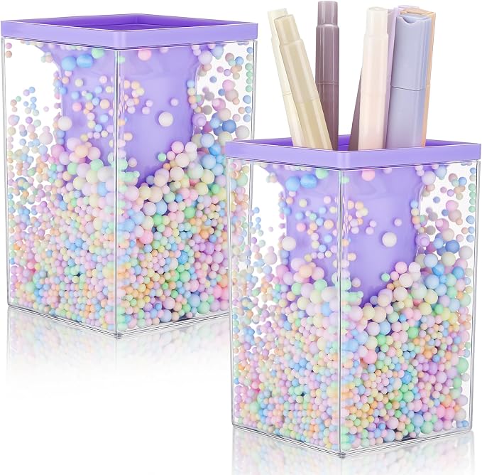 Zonon 2 Pieces Bubble Pen Holder for Desk Cute Makeup Brush Organizer & Pencil Holder with a Playful Sphere Design, Kawaii Desktop Accessories for Women, Office & School(Purple)