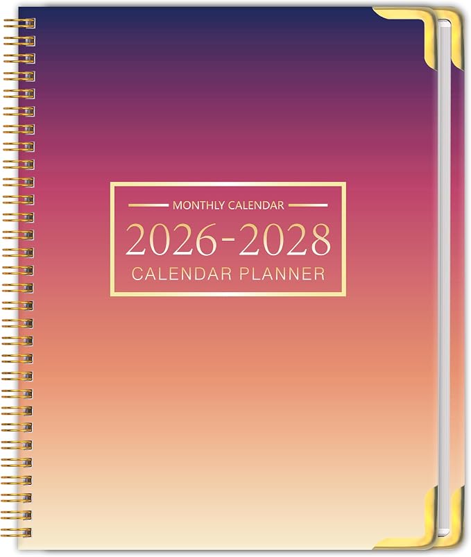 Monthly Planner 2026-2028, Hardcover 3 year calendar 2026-2027-2028 Calendar Book from Jan 2026 - Dec 2028, 9“ x 11”, Spiral Bound,Organizer for Office, School, and Home, Sunset