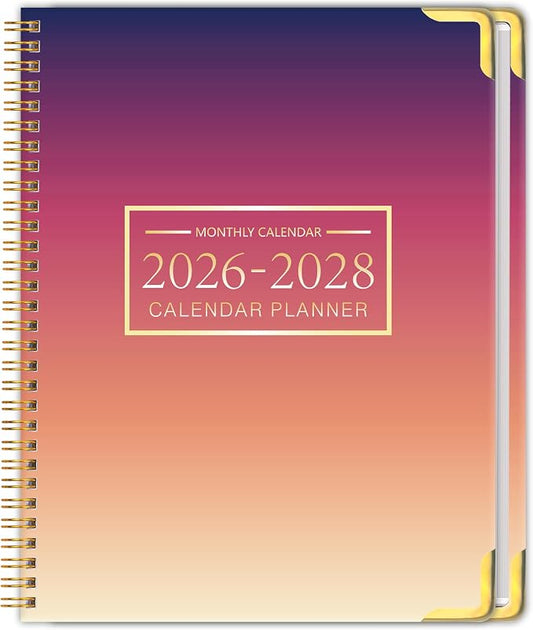 Monthly Planner 2026-2028, Hardcover 3 year calendar 2026-2027-2028 Calendar Book from Jan 2026 - Dec 2028, 9“ x 11”, Spiral Bound,Organizer for Office, School, and Home, Sunset
