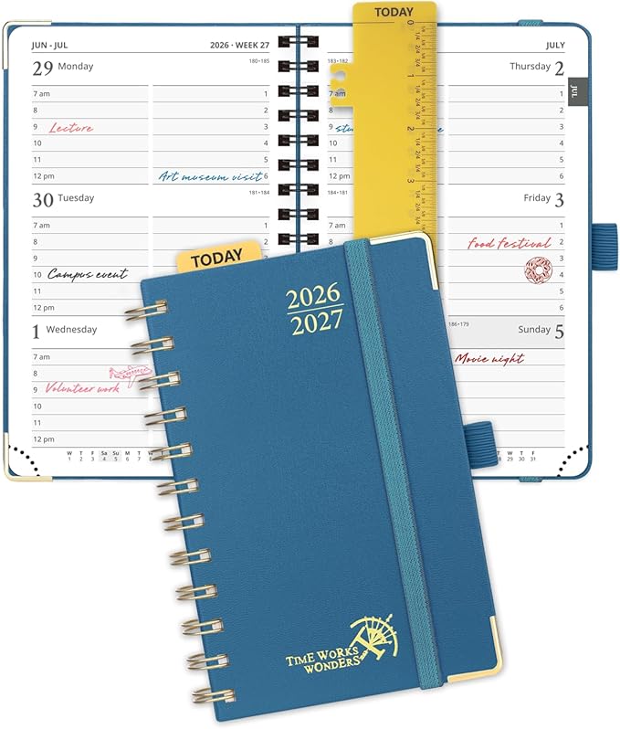 POPRUN Pocket calendar 2026-2027,pocket planner Jul 2026-Jan 2027, 6.5" x 3.5" Small Planner for Purse,Inner-pocket Weekly Planners with Hardcover, Tabs, Ruler, Pen Loop ,Unisex Weekly Planners for Organizing and Office - Night Sky Navy Blue