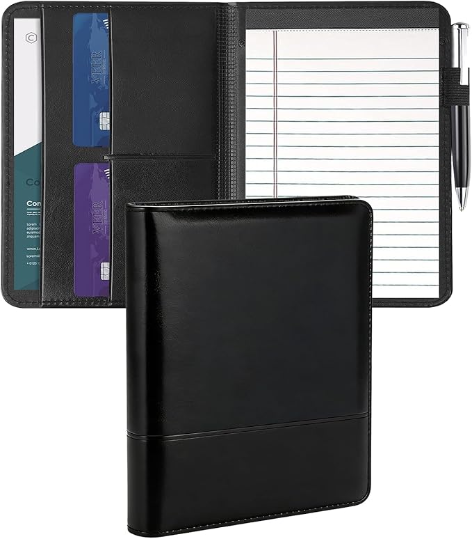 Padfolio Binder A5 Document Organizer with Refillable Lined Notepad, Junior Size Folder Portfolio for Men Women.