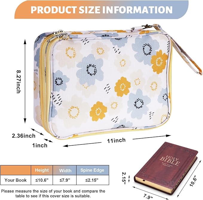 Bible Bag for Girls Organizer - Dual Zipper Compartments with 7 Pen Slots for Church Bible Study, Christian Gift for Teen (Floral-Petal)