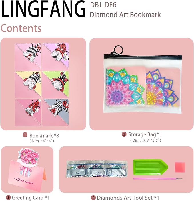 6 Pcs Diamond Painting Bookmark, DIY Corner Book Makers for Adults Book Lovers, Diamond Dot Art Beginners, Small Diamond Art Kits, Paint by Art Crafts Gift for Women Girls (Dwarf)
