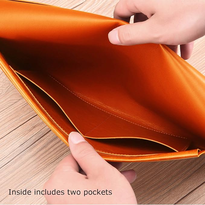 PU Leather A4 File Folder Document Holder Envelope Folder Case with Snap Closure for Receipt Contract Orange