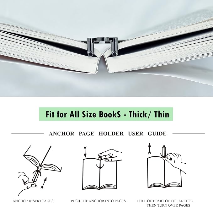 Anchor Page Holder for Hands Free Reading Bookmark Book Opener Reader Gift Metal Portable Music Recipe Book Hardcovers Paperbacks Magazines Clip Accessories, Black