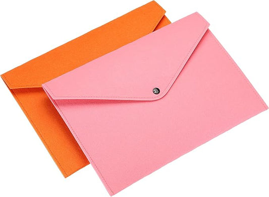 PATIKIL File Bag Felt Folder 2 Pack A4 Envelope Document Storage Pouch Organizer for Office Business, Orange Pink