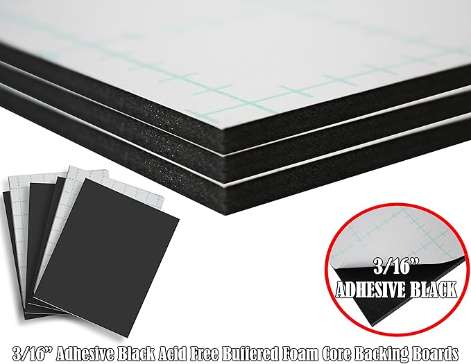 3/16" Black 1 Side Self Adhesive Foam Core Boards 9x12-100 Pack. Many Sizes Available. Acid Free Craft Poster Board for Signs, Buffered Presentations, School, Office and Art Projects