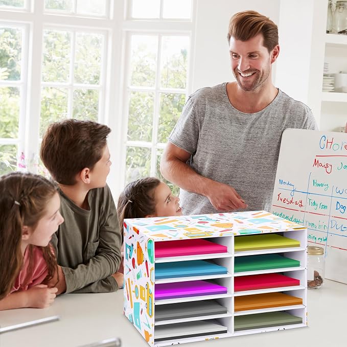 Dispowreath 2 Pack 10 Slots Construction Paper Storage, Classroom Mailboxes, Back to School Literature Cardboard Paper Organizer for Teacher, Office, 19.7 x 12.4 x 11.8 Inches(Multicolor,Stationery)