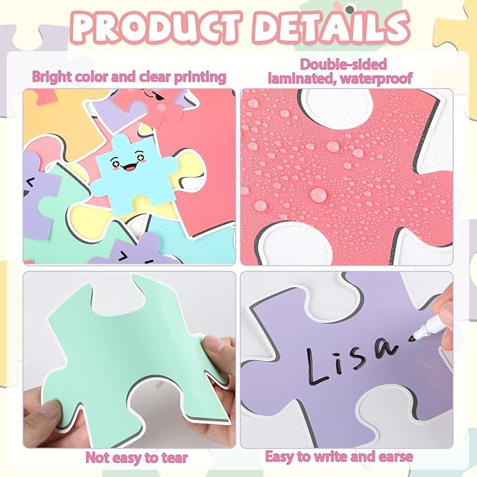 Pastel Welcome Bulletin Board Classroom Decoration Macaroon Puzzle Pieces Cutouts Bulletin Board Set for Wall Art Back to School Decor Educational Teacher Student Supplies Class Home Door Decoration