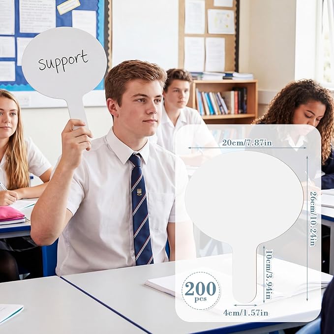 Seajan 200 Pcs Dry Erase Answer Paddles for Classroom, Double-Sided Handheld Mini Whiteboards Bulk Set for Teachers, Students & School Learning (Oval,26 x 20 cm)
