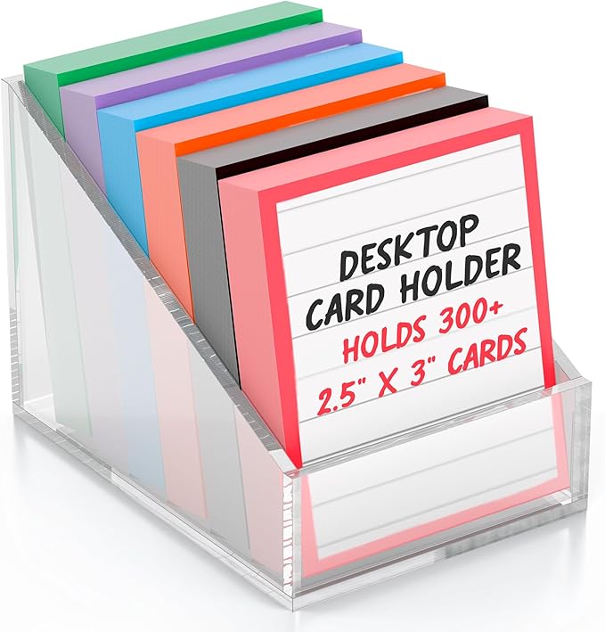 Desktop Card Holder – Premium Clear Acrylic Organizer | Holds 300+ 2.5" x 3" Cards | Slanted Design for Easy Access | Sleek Office Desk Accessory