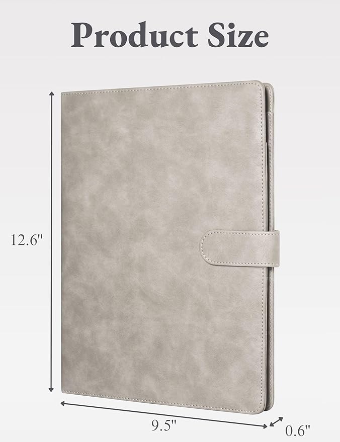 Mymazn Padfolio Portfolio Folder, Faux Leather Interview Resume Folder with Document Organizer & Business Card Holder, Letter-Sized Notepad Legal Pad Holder for Men Women (Grey)