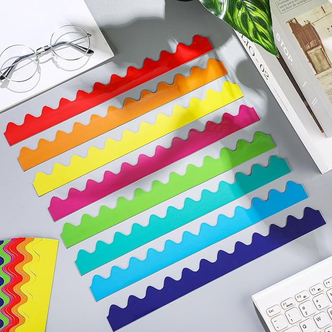 Qeeenar 24 Pcs Colorful Scalloped Magnetic Borders for Classroom Whiteboard Waves Magnetic Strips Bulletin Board Borders School Classroom Chalkboard Trim Decorations