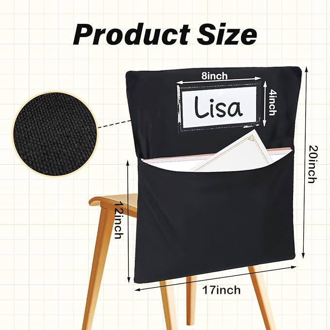 24 PCS Chair Pockets for Classroom, 20 x 17 Inch Large Chairback Storage Pockets for Classroom Students with Name Tag Classroom Organizer for Keeping School Table Organized Black