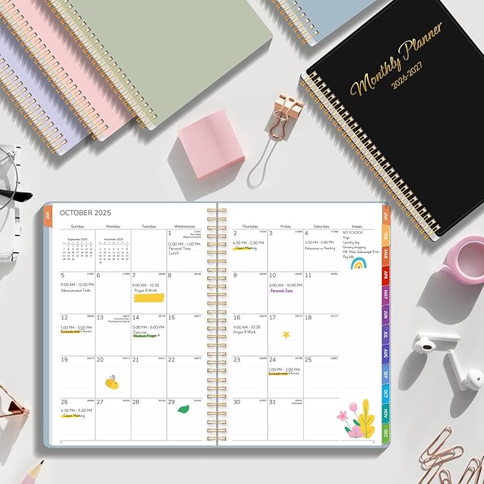 GNL Monthly Planner 2026-2027, 2 Year(27 Months) Calendar Planner, Oct. 2025 - Dec 2027, 7" x 10" Monthly Spreads & Yearly Planner, Perfect for School Office Home Planning, Blue