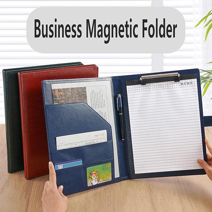 Faux Leather Portfolio with Clipboard – A4/Letter Size Legal Pad Holder, Resume Organizer and Writing Folder, Professional Business Conference Office Padfolio(red)