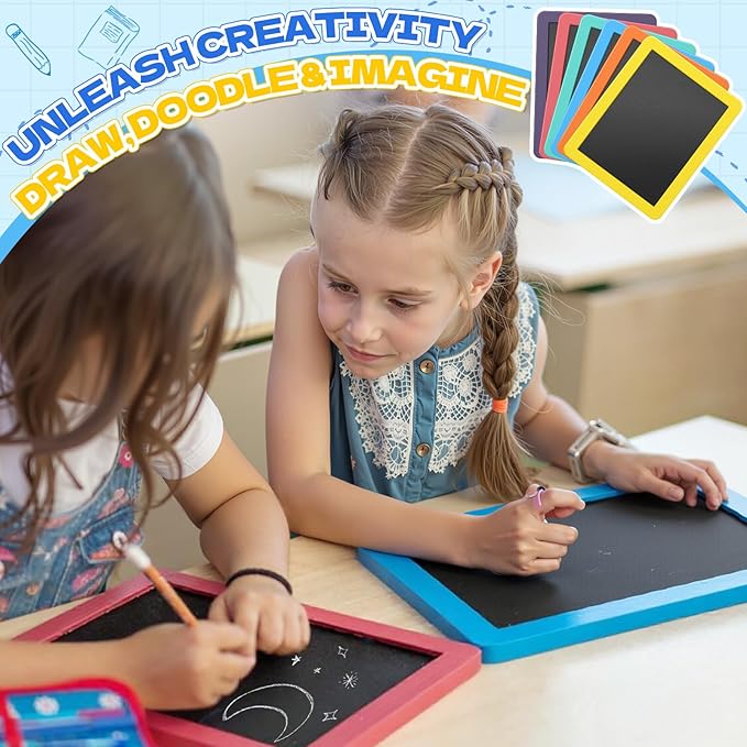 Chinco 6 Pcs Small Slate Chalkboard Mini Chalk Board with Frames Mini Board Signs School Supplies for Classroom Home Office (13cmx15.2cm,Colorful)