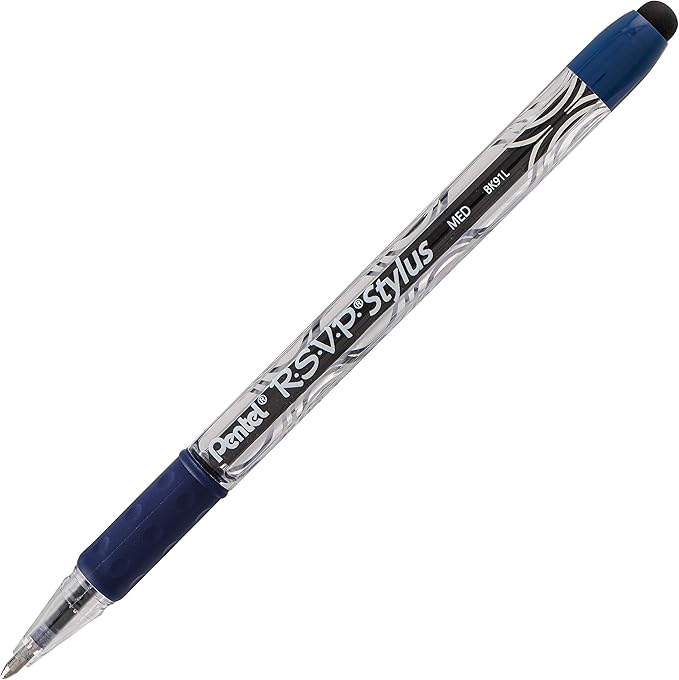 Pentel Rsvp Stylus Ballpoint Pen, Medium Line, Blue Ink, Pack of 2 (BK91LBP2C)
