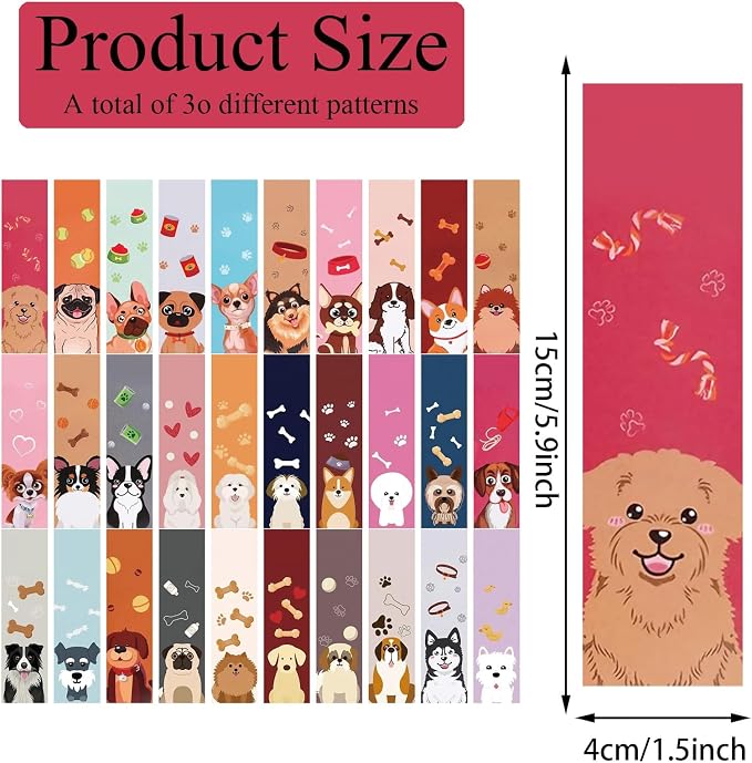 30 Pcs Dog Bookmarks for Kids Pet Theme Funny Bookmark Cute Dog Bookmark for School Office Students Teens Book Reading Lovers Classroom Favors
