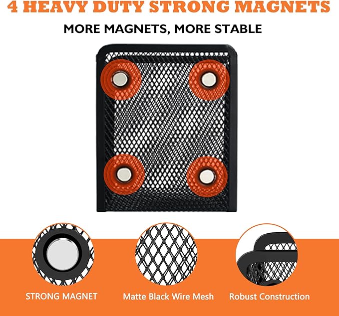 Ameceres Magnetic Pencil Holder - Extra Strong Magnets Mesh Marker Holder Perfect for Whiteboard, Refrigerator and Locker Accessories (1-Compartment (2 Packs))