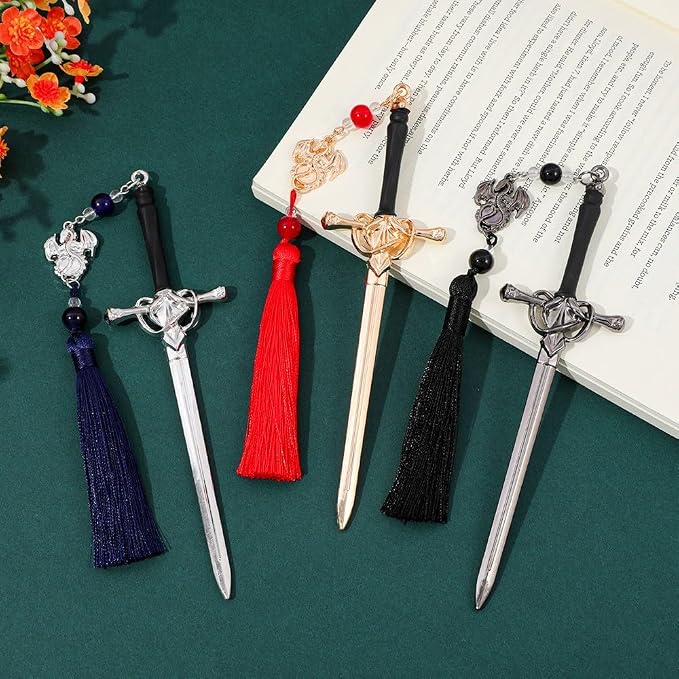 Fantasy Fourth Wing Dragon Sword Bookmarks - Fourth Wing Fans Page Markers Cool Bookmarks for Men Fantasy Dragon Gifts for Male Readers as Birthday Gifts (Dragon Bookmark Set 9)
