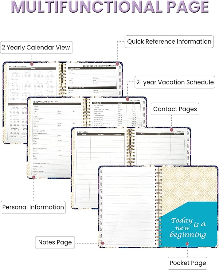 Academic Planner 2026, A5 Weekly & Monthly Calendar Planner with Tabs, PVC Bookmark, Metal Corner Protectors, Inner Pocket, 8.54" × 6.22" Hardcover School Daily Agenda Book for Teacher Student (Blue)