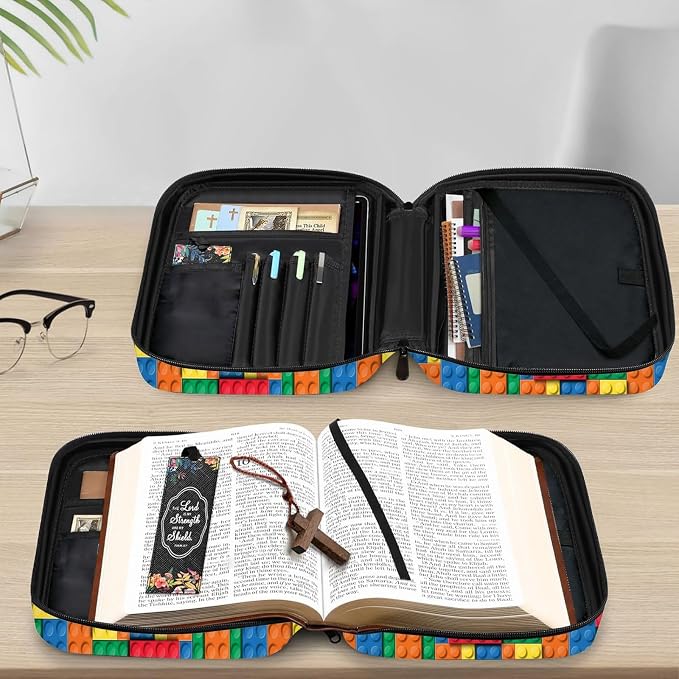 Block Funny Game Colorful Bible Cover Case Carrying Book Protector Case Bible Study Supplies Accessories Holder Case Christian Gift for Women Men