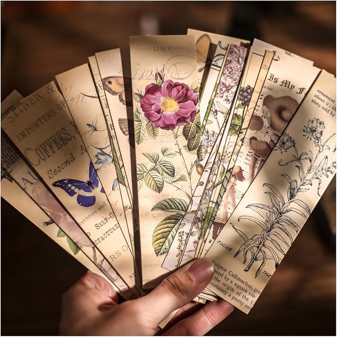 Vintage Natural Style Butterfly Flower Plant Bookmarks, 30PCS (Gentle Whispers)