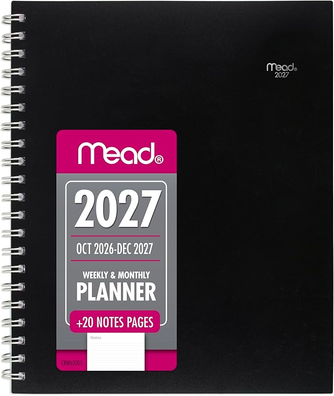Mead 2027 Planner, Weekly & Monthly, 15-Month Oct-Dec, 8.5" x 11", Black (CRW6200527)