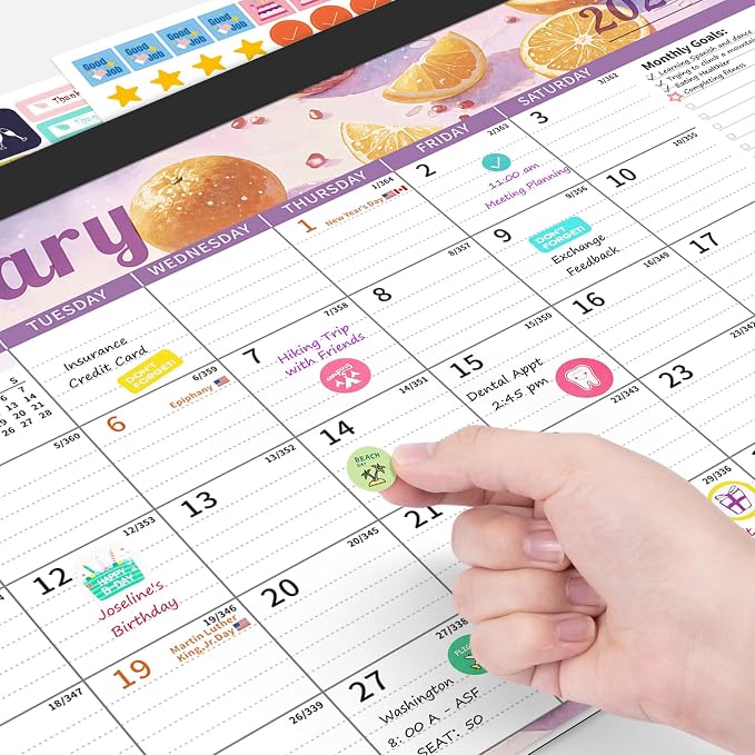 Ospelelf 12" x 17" Desk Calendar 2026-2027, 18 Month Magnetic Wall Calendar with Plastic Cover, Monthly Desktop Calendar Planner for Family Office, Use Jan 2026 - June 2027, Fruits