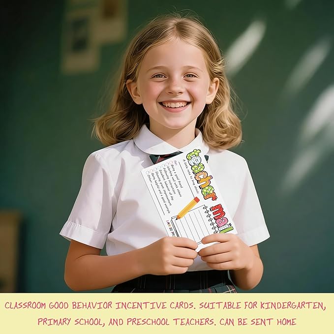 52PCS Teacher Happy Mail Notes to Parents, Positive Behavior Incentive Cards for Classroom, Motivational Reward Notes for Preschool Kindergarten Elementary Teachers