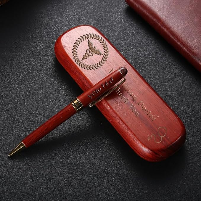 AOK Doctor Gift for Men Woman, Personalized Doctor wood pen +wood box, Medical School Graduation Gift, Doctor Appreciation Gift (Red wood)
